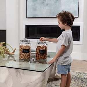 2 Large 1-Gallon Glass Canister Sets for Kitchen Counter with Stainless Steel Airtight Lids + Marker & Labels, Cookie Jar & Candy Jar for Buffet, Coffee & Flour Jars, Laundry Room Storage & Pantry