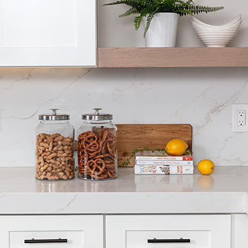 2 Large 1-Gallon Glass Canister Sets for Kitchen Counter with Stainless Steel Airtight Lids + Marker & Labels, Cookie Jar & Candy Jar for Buffet, Coffee & Flour Jars, Laundry Room Storage & Pantry