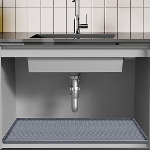 Under Sink Mat - 34" x 22" Waterproof Under Sink Kitchen Cabinet Mat with Drain Hole,Kitchen Bathroom Cabinet Floors Mat,Silicone Under Sink Mat,Flexible Under Sink Mats