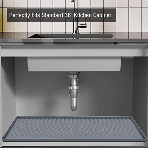 Under Sink Mat - 34" x 22" Waterproof Under Sink Kitchen Cabinet Mat with Drain Hole,Kitchen Bathroom Cabinet Floors Mat,Silicone Under Sink Mat,Flexible Under Sink Mats