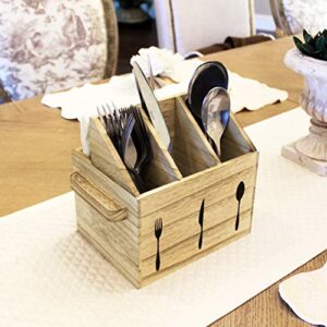 Ikee Design Wooden Utensil Holder Flatware Utensil Caddy with Handles - Silverware Holder for Spoons, Knives, Forks, Napkins for Restaurant and Kitchen