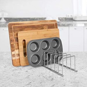 Spectrum Diversified Euro Kitchen Lid Organizer for Plates Cutting Boards, Bakeware, Cooling Racks, Pots & Pans, Serving Trays, and Reusable Containers, Chrome