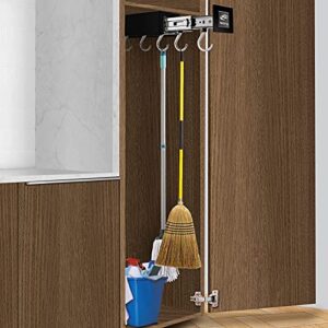 SOYO Adjustable Pot Racks Pan Utility Organizer Pull Out Kitchen Cabinet 7 Hook for Hanging, Sliding Pantry Organization and Storage, Black