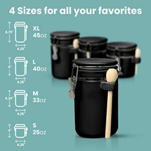 Home Intuition 4-Piece Ceramic Kitchen Canisters Set, Airtight Containers with Wooden Spoons Reusable Chalk Labels and Marker for Sugar, Coffee, Flour, Tea (Black)