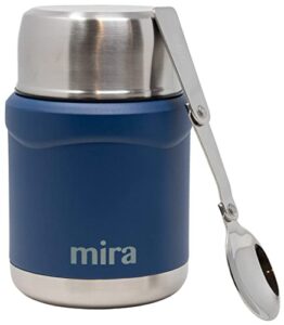 mira lunch, food jar – vacuum insulated stainless steel lunch thermos with portable folding spoon – 15 oz (450 ml) – hawaiian blue