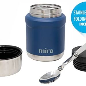 MIRA Lunch, Food Jar - Vacuum Insulated Stainless Steel Lunch Thermos with Portable Folding Spoon - 15 oz (450 ml) - Hawaiian Blue