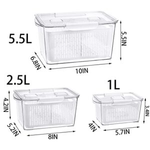 Cedilis 3 Pack Plastic Produce Saver Container, Vegetable Storage Containers for Refrigerator, Fruit Storage Organizer Bins with Divider, Fridge Container Box, White（Not Dishwasher Safe