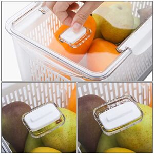 Cedilis 3 Pack Plastic Produce Saver Container, Vegetable Storage Containers for Refrigerator, Fruit Storage Organizer Bins with Divider, Fridge Container Box, White（Not Dishwasher Safe