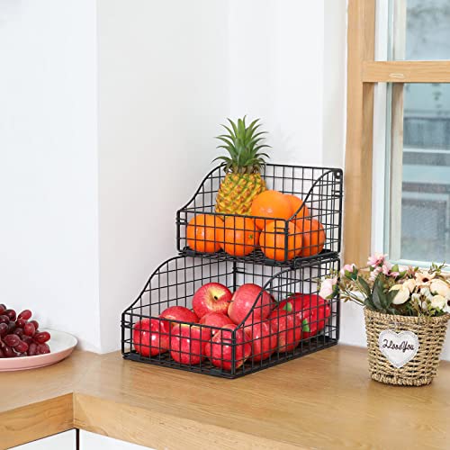 X-cosrack 2 Tier Stackable Wire Baskets, Countertop Veggies Storage Potato Onion Pantry Organizer Snack Holder for Kitchen Cabinet Produce