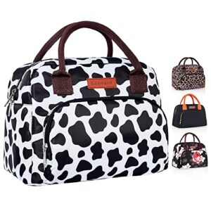 lunch bag women cow print lunch box for women insulated lunch bags for women/men – large adult lunch bags for women,durable cooler lunch tote bag for work school birthday gifts for women