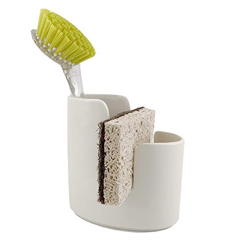 Scarlettwares Dish Sponge Scrub Brush Dish Wand Holder Kitchen Sink Caddy Ceramic White Dishwasher Safe Modern Farmhouse Elegant Sturdy No Rust