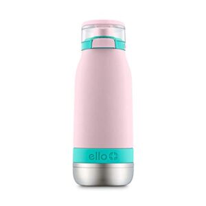 ello emma vacuum insulated stainless steel water bottle with locking leak proof lid and soft straw, bpa free, cotton candy, 14oz
