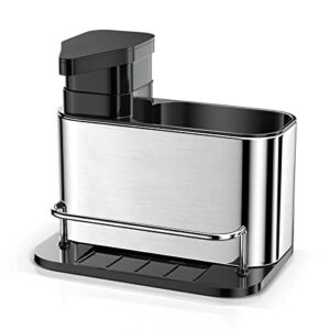 odesign dish soap dispenser for kitchen bathroom countertop sink organizer brush sponge scrub holder – stainless steel