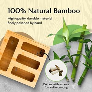 Umiboo Bamboo ziplock bag organizer for drawer | zip lock bag organizer | Ziploc bag organizer | storage bag organizer | sandwich baggie organizer for your kitchen drawer | plastic bag organizer