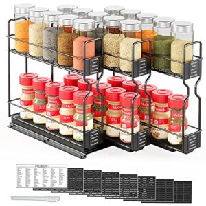SpaceAid Pull Out Spice Rack Organizer for Cabinet, Heavy Duty Slide Out Seasoning Kitchen Organizer, Cabinet Organizer, with Labels and Chalk Marker, 7.7" W x10.75 D x10 H, 3 Drawers 2-Tier