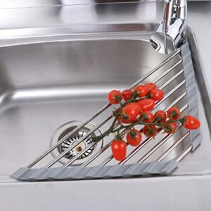 AAKitchen SUS304 Stainless Still Dish Drying Rack Over Sink Corner Dish Rack Kitchen Gadget Tool Sink Caddy Corner Sink Drainer (Gray)