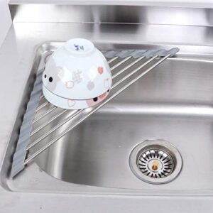 AAKitchen SUS304 Stainless Still Dish Drying Rack Over Sink Corner Dish Rack Kitchen Gadget Tool Sink Caddy Corner Sink Drainer (Gray)