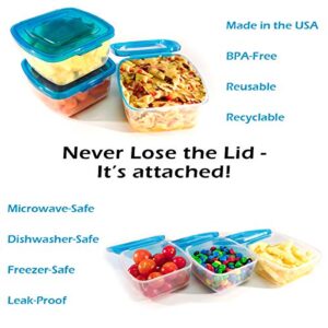 Mr. Lid Premium Attached Storage Containers | Permanently Attached Plastic Lid, Never Lose | Space Saving (17 Piece Set)