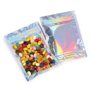 mylar bags with ziplock 4.5″ x 6.5″ | 100 bags | rainbow holographic | sealable heat seal bags for candy and food packaging, medications and vitamins | for liquid and solids (4.5″ x 6.5″)