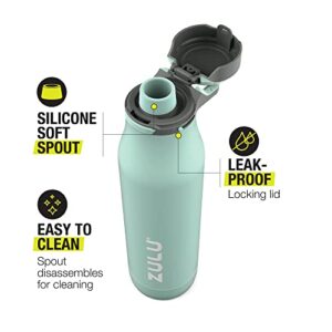 ZULU Ace Vacuum Insulated Stainless Steel Water Bottle with Leak-Proof Locking Lid and Removable Base, Yucca, 24oz