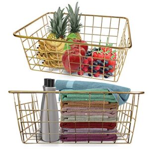 majika 2 piece gold wire basket set – storage | decor | crafts | kitchen organizing | great for closets | cabinets | pantries | tables | counter tops | office storage | nesting baskets |
