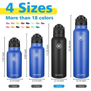 Han's Bottle Sports Water Bottle - 24 Oz, Straw Lid, Leak Proof, Vacuum Insulated Stainless Steel, Double Walled, Thermo Mug,Black