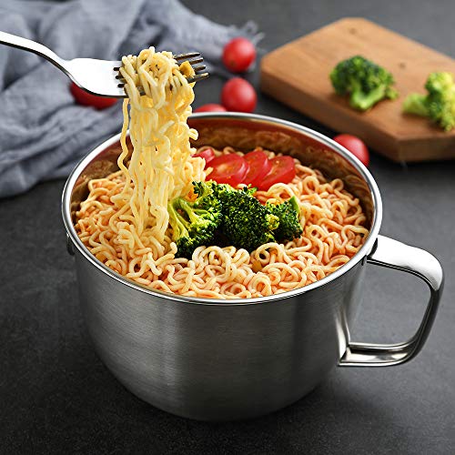 Mirenlife 18/8 Stainless Steel Leak Proof Food Storage Container with Handle and Lid, Snack Bowl, Stainless Steel Bento Lunch Box, Soup Bowl, Noodle Pot, Ramen Cooker, Induction Cooker Directly