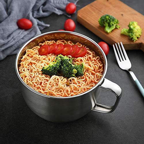 Mirenlife 18/8 Stainless Steel Leak Proof Food Storage Container with Handle and Lid, Snack Bowl, Stainless Steel Bento Lunch Box, Soup Bowl, Noodle Pot, Ramen Cooker, Induction Cooker Directly