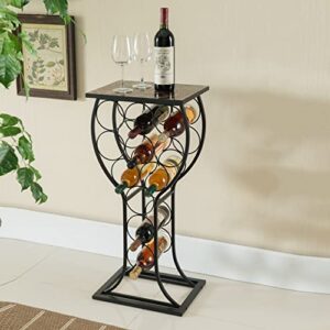 kings brand furniture metal with marble finish top wine storage organizer display rack table, black (fba_wr1350)