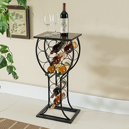 Kings Brand Furniture Metal with Marble Finish Top Wine Storage Organizer Display Rack Table, Black (FBA_WR1350)