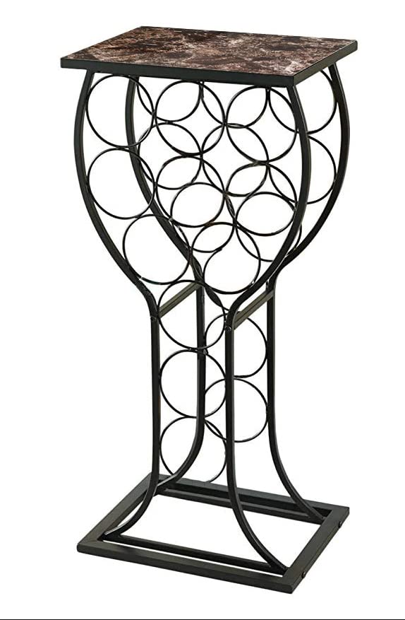 Kings Brand Furniture Metal with Marble Finish Top Wine Storage Organizer Display Rack Table, Black (FBA_WR1350)