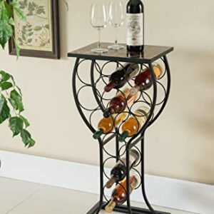 Kings Brand Furniture Metal with Marble Finish Top Wine Storage Organizer Display Rack Table, Black (FBA_WR1350)