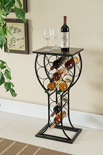 Kings Brand Furniture Metal with Marble Finish Top Wine Storage Organizer Display Rack Table, Black (FBA_WR1350)