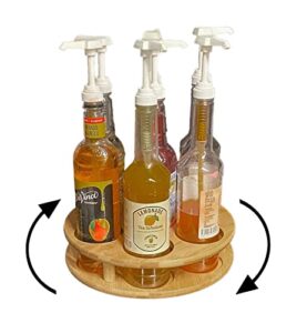 7 bottles capacity coffee syrup rack- rotating syrup bottle holder organizer- kitchen rack and cobinet- tabletop freestanding wine rack- lazy susan for bottle of wine, oil, sauce, alcohol