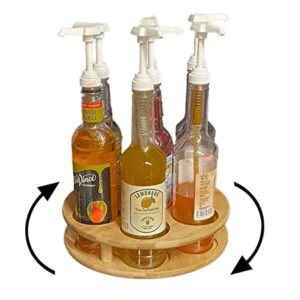 7 Bottles Capacity Coffee Syrup Rack- Rotating Syrup Bottle Holder Organizer- Kitchen Rack and Cobinet- Tabletop Freestanding Wine Rack- Lazy Susan for Bottle of Wine, Oil, Sauce, Alcohol