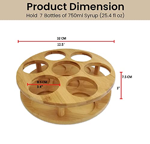 7 Bottles Capacity Coffee Syrup Rack- Rotating Syrup Bottle Holder Organizer- Kitchen Rack and Cobinet- Tabletop Freestanding Wine Rack- Lazy Susan for Bottle of Wine, Oil, Sauce, Alcohol