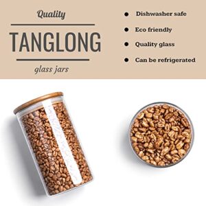 TANGLONG Glass Jars With Bamboo Lids Set, Glass Jars With Wood Lids 8 oz, Large Spice Jars, Glass Storage Containers For Pantry , Cookie, And Coffee SET OF 16