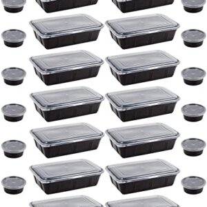 Plastic Meal Prep Container Set (28 Pieces) - 32 oz Food Storage Containers (14PCS) & 2 oz Sauce Cups with Lids (14PCS) - Microwavable & Freezable Reusable Lunch Boxes - BPA-Free Dishwasher Safe