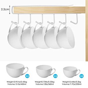 Fusiontec Cup Holder Hanger Under Cabinet - Mug Hook Hanger Under Shelf - 3pcs x 6 Hook Coffee Cup Mug Holder Hanger for Kitchen - Fit for 0.8 Inch Thickness Shelf or LessˆWhite‰