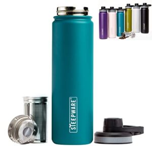 The Tea Spot Steepware Tea Tumbler and Thermos, 22oz, Tea Bottle with tea infuser for loose leaf tea or iced coffee, Sleek Double Wall Tumbler & Insulated Travel Bottle - Teal