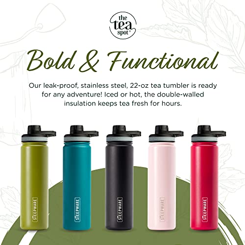 The Tea Spot Steepware Tea Tumbler and Thermos, 22oz, Tea Bottle with tea infuser for loose leaf tea or iced coffee, Sleek Double Wall Tumbler & Insulated Travel Bottle - Teal