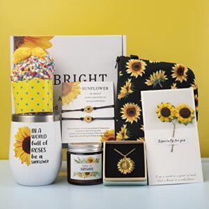 sunflower gifts for women, sunflower gifts for friends, birthday gifts for women her mom daughter, spa relaxing gift for sunflower lover, sunflower necklaces, sunflower tumbler with candle&bath bombs