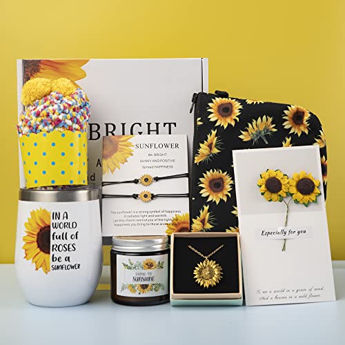 Sunflower Gifts For Women, Sunflower Gifts For Friends, Birthday Gifts For Women Her Mom Daughter, Spa Relaxing Gift For Sunflower Lover, Sunflower Necklaces, Sunflower Tumbler With Candle&Bath Bombs