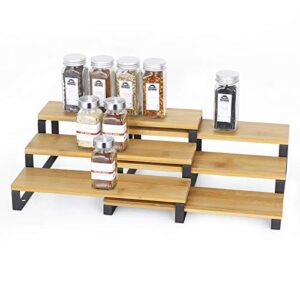 mooace 3 tier expandable spice rack set (15.35″–22.2″l), step shelf organizer for cabinet countertop pantry, set of 2