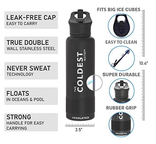 Coldest Sports Water Bottle with Straw Lid Vacuum Insulated Stainless Steel Metal Thermos Bottles Reusable Leak Proof Flask for Sports Gym(32 oz, Saturns Moon Purple Glitter)