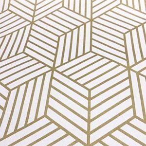 White and Gold Geometry Stripped Hexagon Peel and Stick Contact Paper self Adhesive Wallpaper Removable Vinyl Film Decorative Shelf Drawer Liner Sticker 118 inch x17.7 inch