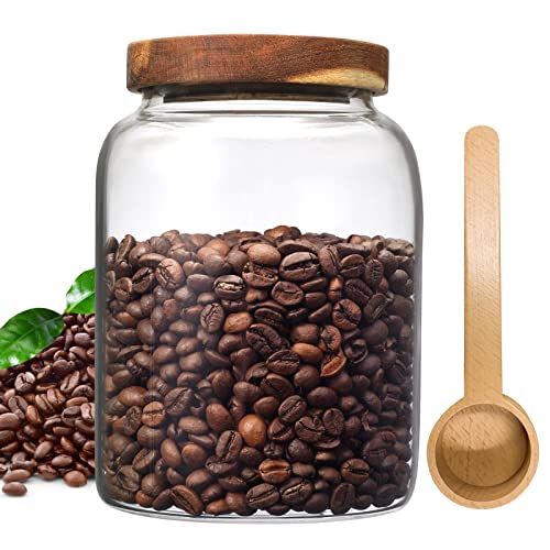Glass Coffee Storage Jar with Lids Scoop Thicken Glass Coffee Canister Borosilicate Glass Food Containers for Ground Coffee Beans Nut Pasta Sugar Candy Spice Rice Loose Tea