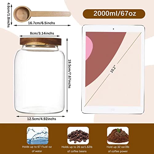 Glass Coffee Storage Jar with Lids Scoop Thicken Glass Coffee Canister Borosilicate Glass Food Containers for Ground Coffee Beans Nut Pasta Sugar Candy Spice Rice Loose Tea