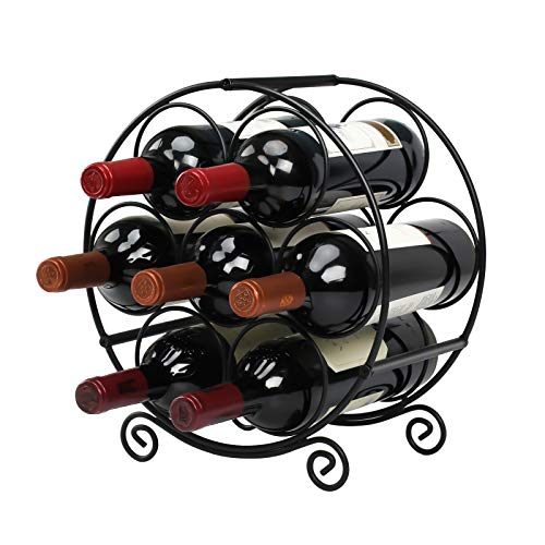 TreeLen Wine Racks Countertop, 7 Bottles Wine Organizer Stand, Metal Free Standing Wine Storage Holder, Water Bottle Holder Stand-Black