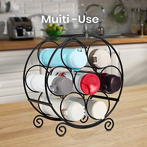 TreeLen Wine Racks Countertop, 7 Bottles Wine Organizer Stand, Metal Free Standing Wine Storage Holder, Water Bottle Holder Stand-Black